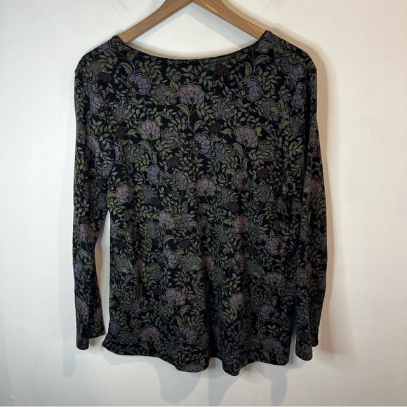 Women’s | J.Jill Multicolored Floral Pima Long Sleeve Shirt | Large Petite - Picture 4 of 6